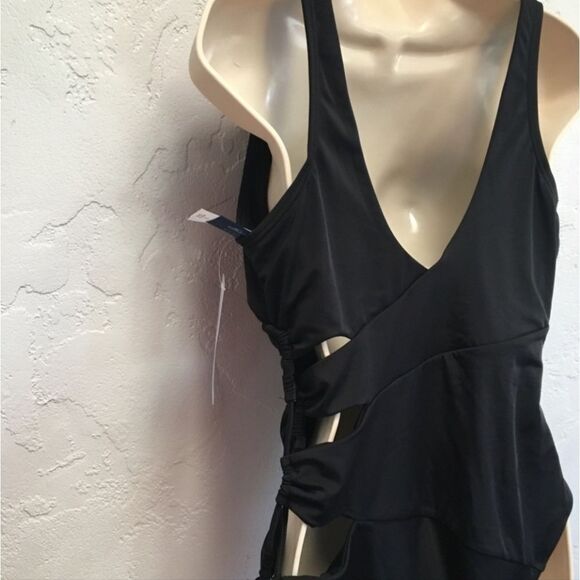NWT Ashley Graham Swimsuit: Sexy Flattering Strappy Side Cutout w/ Drawstrings - Picture 3 of 6